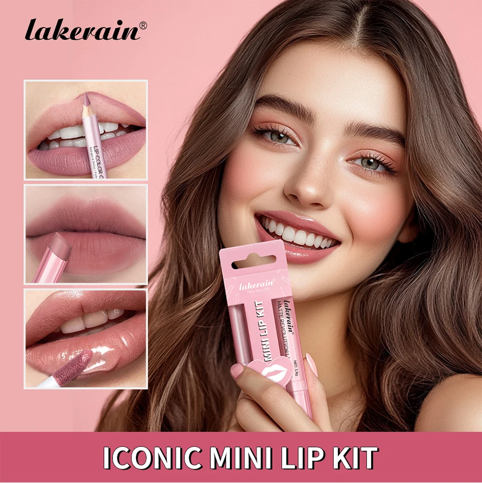 Waterproof Lipstick  Lipliner Set - Long Lasting Matte Mini Makeup 3pcs