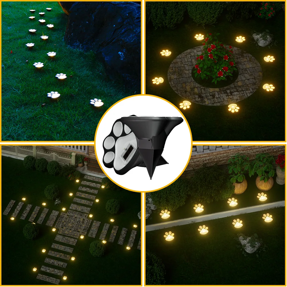 Solar Paw Print Lights Outdoor Pathway Lights For Cats And Dogs Paw Garden Decor With Auto On Off Waterproof LED Yard Lamp