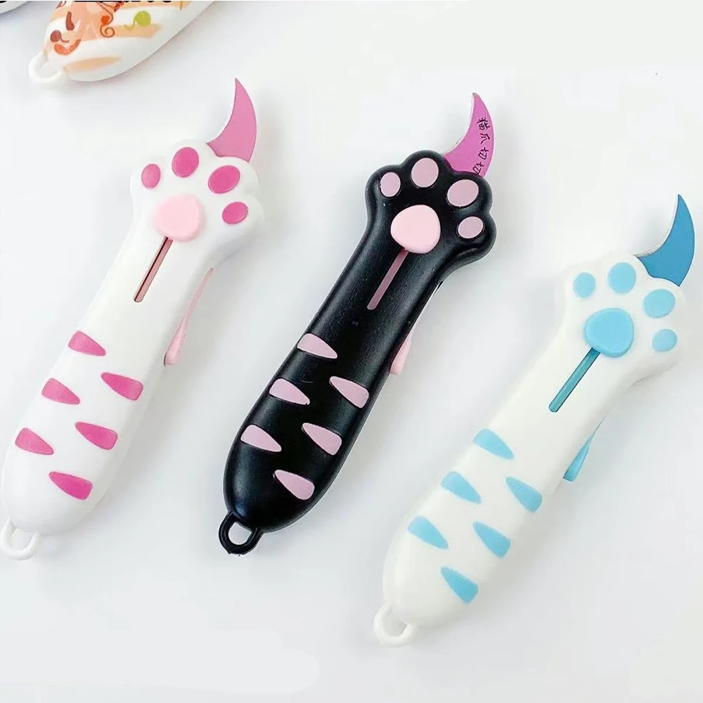 귀여운 고양이 발톱 모양 박스 커터 키체인, 접이식 휴대용 유틸리티 나이프, 포장 개봉 및 일상용 미니 포켓 나이프