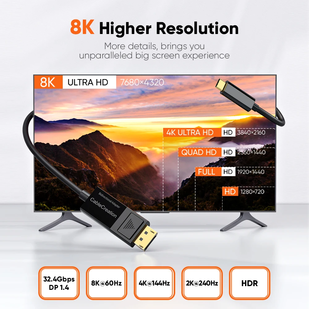 Cablecreation-cabo Usb c para Displayport Bidirecional ou Não Bidirecional 4k 8k 60hz dp 1.4 para tipo c para Macbook Pro Air - Image 2