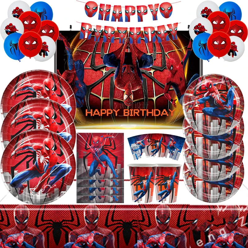 Superhero Spiderman Party Supplies Plates Cups Napkins Tablecloth