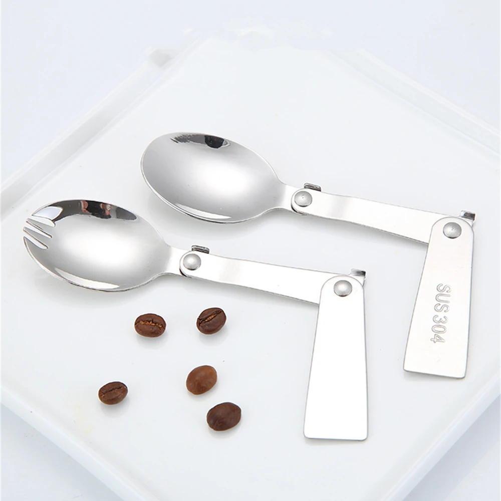 Camping cutlery set Outdoor Camping Folding Fork and Spoon Stainless Steel Multi-Function Portable Foldable Travel Tableware Picnic Tool 1Set