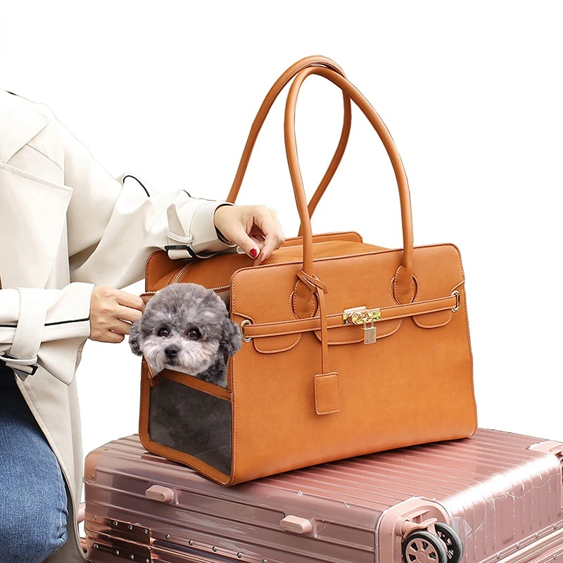 New Luxury PU Leather Pet Carrier Bag Breathable Handbag For Puppy Cat