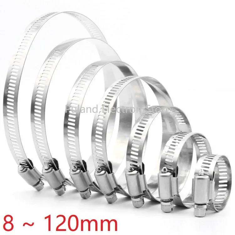 8mm ~ 120mm Stainless Steel Drive Hose Clamps Adjustable Tri Gear Worm Fuel Tube Water Pipe  Fixed Clip Spring Cramps