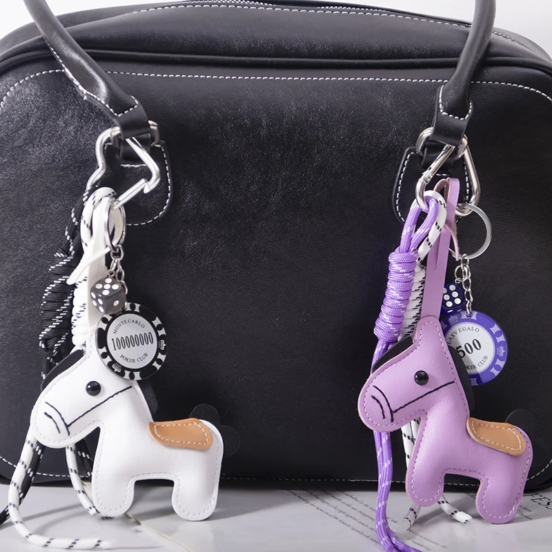 1 Piece Leather Pony Keychain Braided Rope Backpack Pendant For Phone Bag Hanging Accessories Decoration Charm
