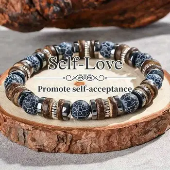 Weathered agate bracelet men natural stone wood outfit sporty vintage jewelry scene fashion accessories 1