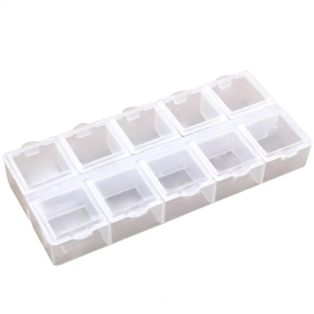 Clear Jewelry Storage Box with Lid 10 Grids Large Capacity Nail Art Earrings Rings Beads Storage Case Container