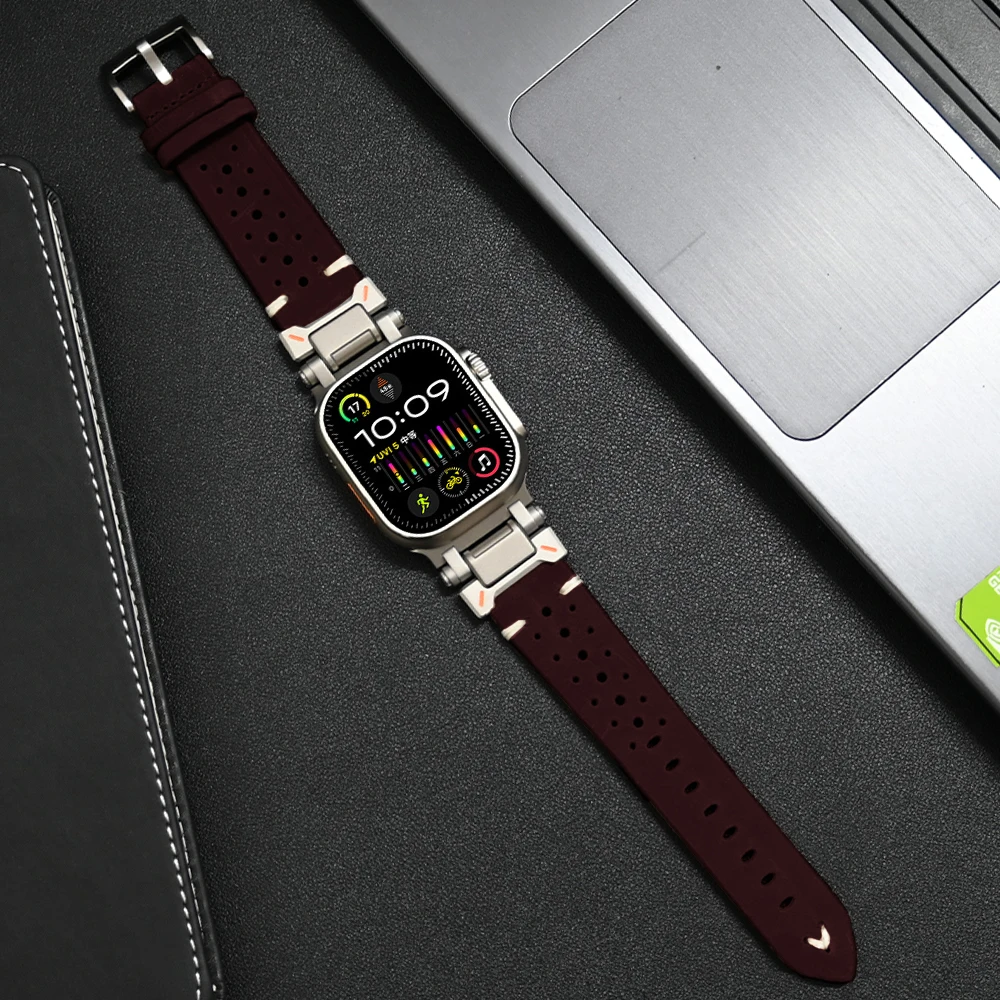 Luxury Titanium Color Bracelet with Genuine Leather Band