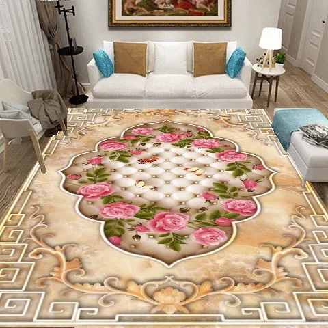 Rose European Style Carpets for Living Room Large Pink Decoration Bedroom Luxury Rug Wedding Washable Anti Slip Floor Mat