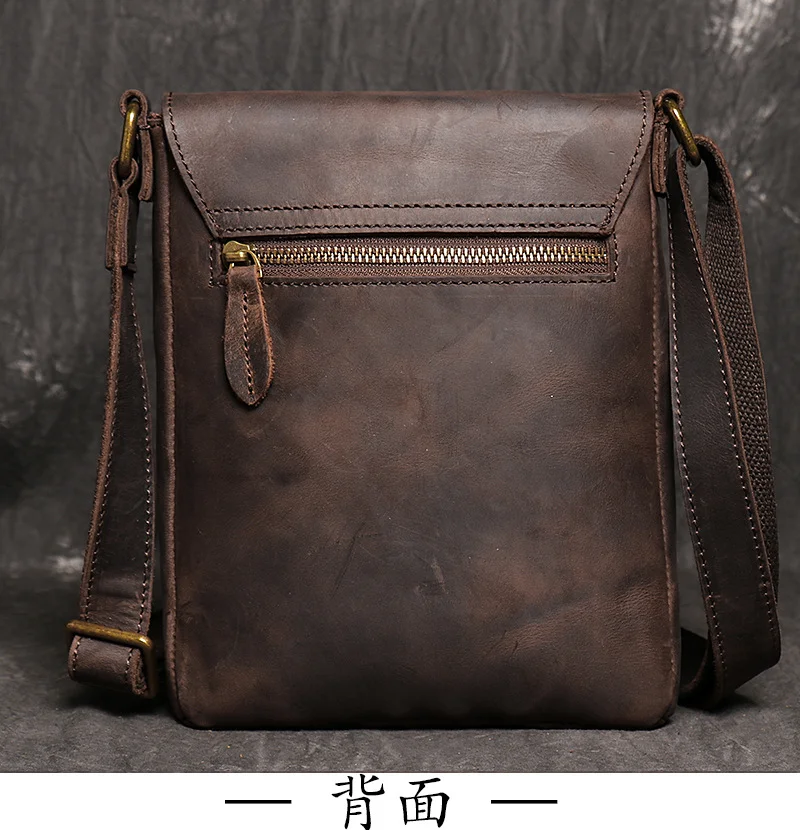 LUOKIR Vintage Crazy Horse Leder Umhängetasche Einfache Umhängetasche Echtes Leder Herrentasche Große Kapazität iPad Tasche – Detail 8