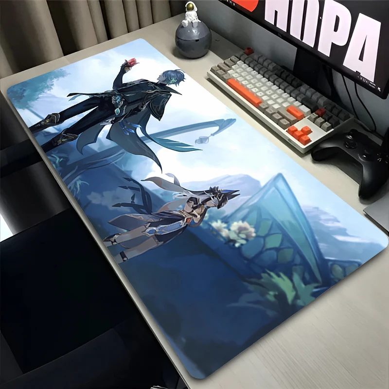 XXL Gaming Accessories Genshin Impact Cyno Gamer Keyboard Desk Mat Non-Slip Laptop Notebook Office Mousepad 900X400 Mouse Mats 4