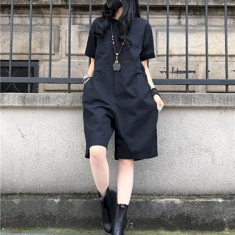 

Casual Jumpsuit New Summer Loose Oversize Piaysuit Short-sleeved Jumpsuit LOOSE Casual Solid Vintage Korean Style Women Clothes