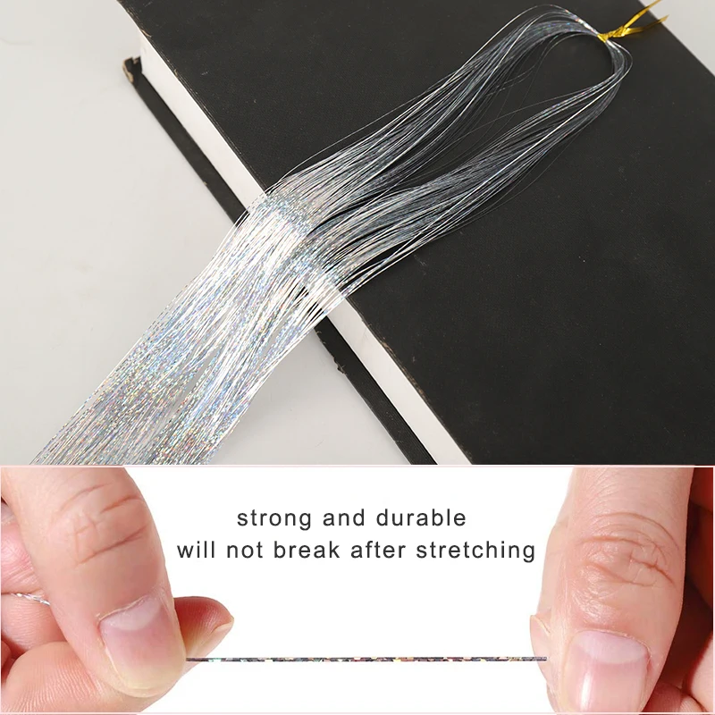 LUPU 24 Inch Hair Tinsel Kit 1200 Strands Glitter Sparkling Shiny Hair Extensions Heat Resistant Tinsel Strands for  Girls 6 Pcs