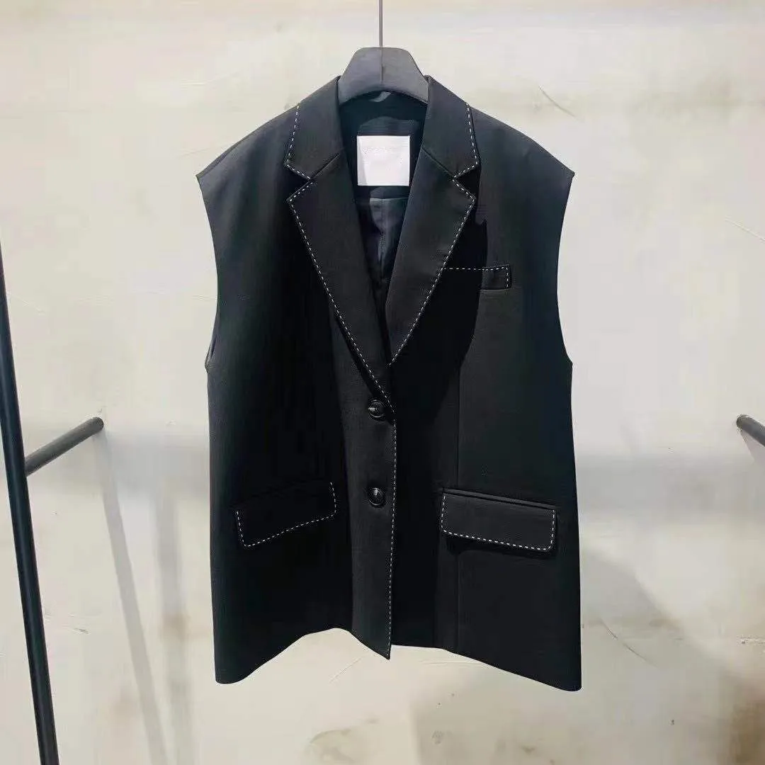 

VANOVICH корейский стиль Осень 2023 новая мода Свободный однобортный жилет без рукавов с отложным воротником темпераментный однотонный повседневный костюм