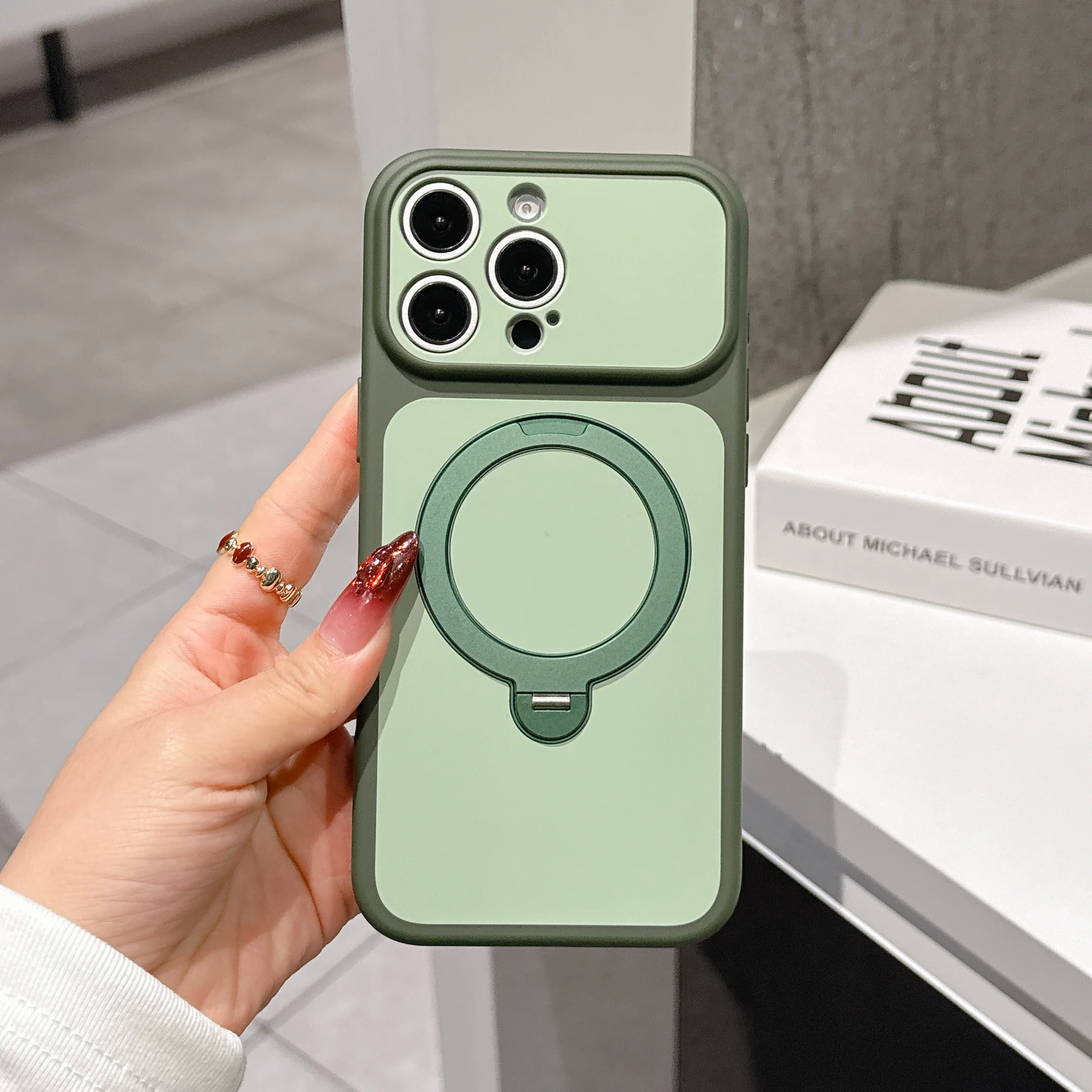 Magnetic Matte Kickstand Phone Case with Shockproof Stand Holder