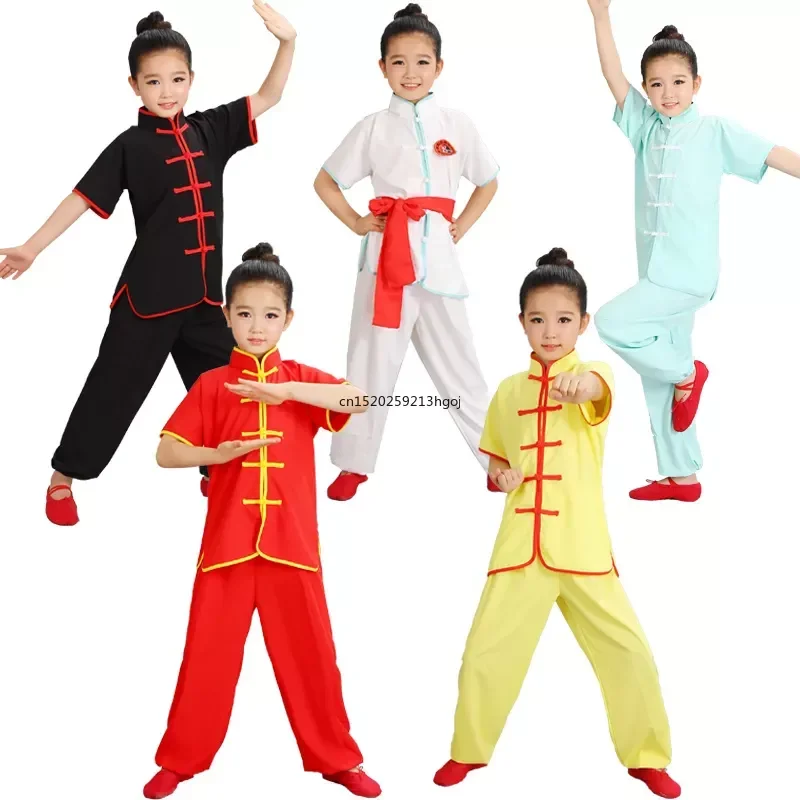 

Одежда и костюм для учеников кунг-фу Tai Chi для выступления детская одежда Wushu, новый молодежный костюм с коротким рукавом