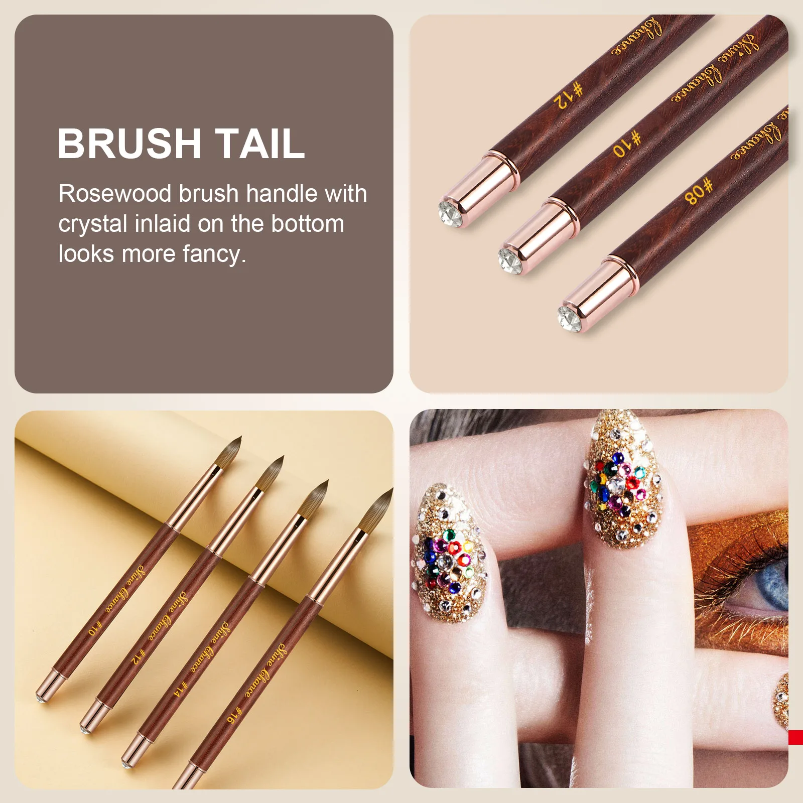 UsiDaer Kolinsky Nail Brush Acrylic with Red Round Wooden Handle and 100% Kolinsky Sable Hair for Crystal UV Gel Painting 6