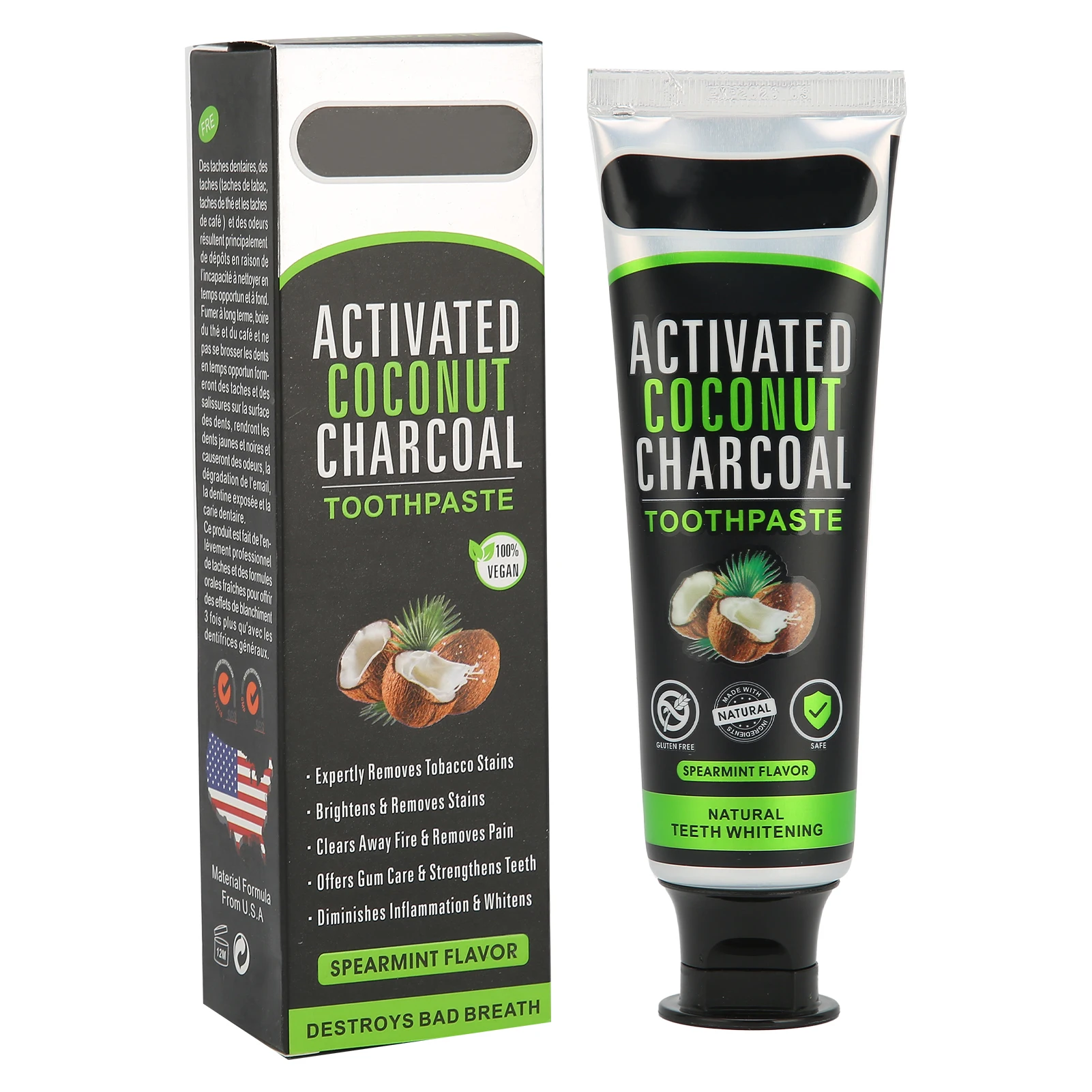 100ml Teeth Whitening Toothpaste Teeth Whitening Powder Activated Coconut Charcoal Powder Bamboo Toothbrush for Oral Hygiene tooth powder teeth whitening essence teeth whitening product teeth health product