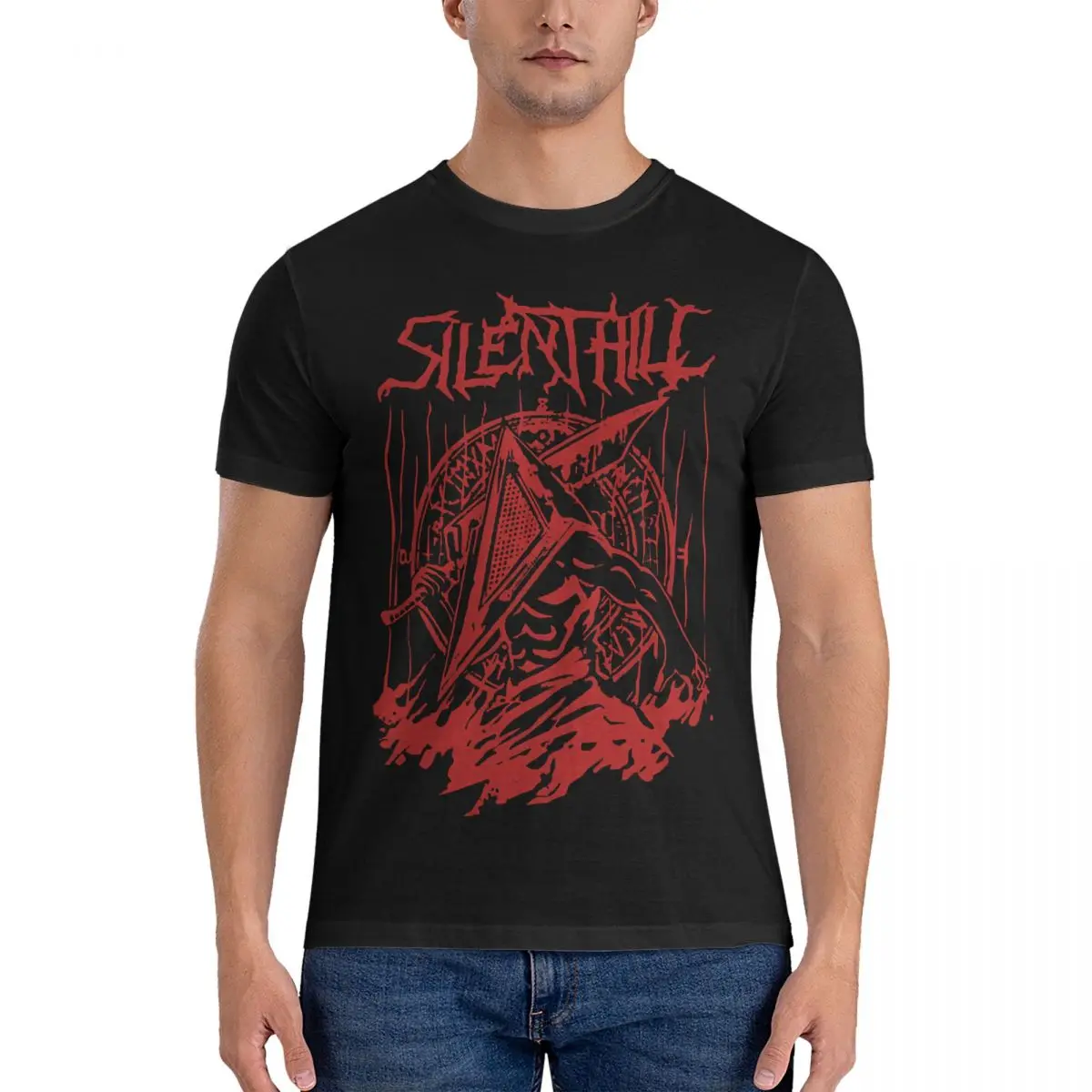 Uomini Silent Red Thing Silent Hill Pyramid Head Heavy Metal Band Horror Videogioco Magliette Silent Hill T-Shirt Manica Corta