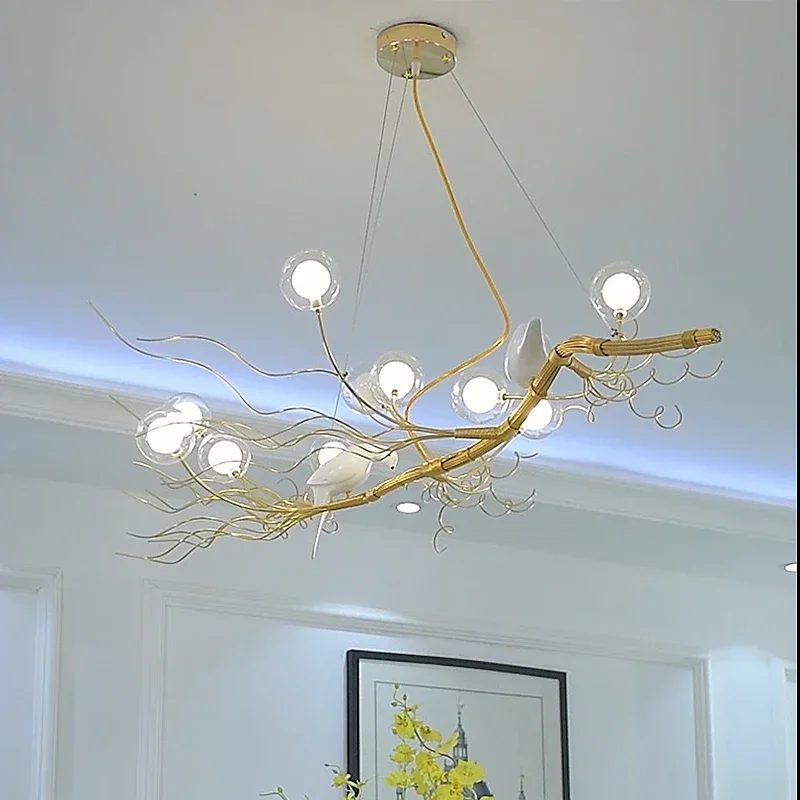 Retro Iron Branch Led Pendant Chandeliers Nordic Dining Room Lighting Bird Nest Hanging Lights Fixture led chandelier ceiling chandelier
