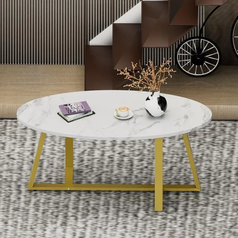 Coffee Table White Faux Marble Coffee Table for Living Room,Oval Center Table Modern Tea Table for Small Space,Wooden Living 6