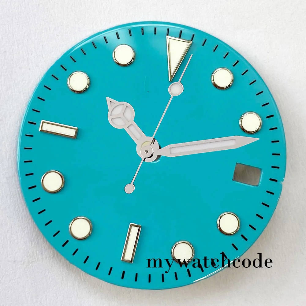 Nologo 29Mm Tiffany Blue Watch Dial Hands Set Data Fit Nh35A Nh36A Movimento Automatico Silver Edge White Markers Repire Tool