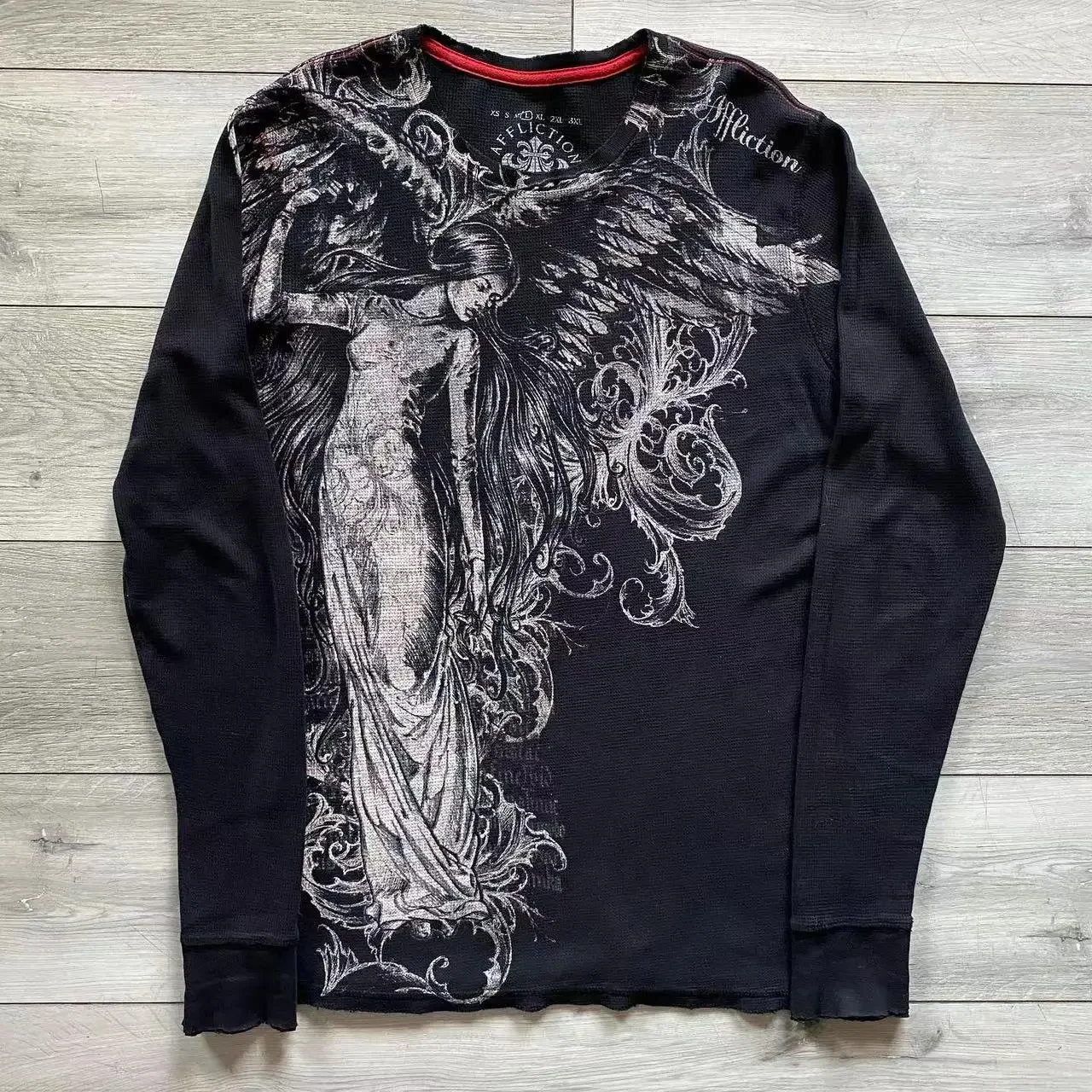 599880-b46a13.jpg 90s Affliction T shirt Hip Hop Round Neck Oversized Long sleeved T shirt New Mens Womens Casual Gothic Clothing Tops Streetwear - Image 1