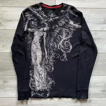 90s Affliction T shirt Hip Hop Round Neck Oversized Long sleeved T shirt New  Mens Womens Casual Gothic Clothing Tops Streetwear 1