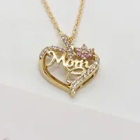 Gold-Plated Mom Heart Necklace with Cubic Zirconia - Dainty Valentine's Day Gift for Women Fashion Jewelry 3