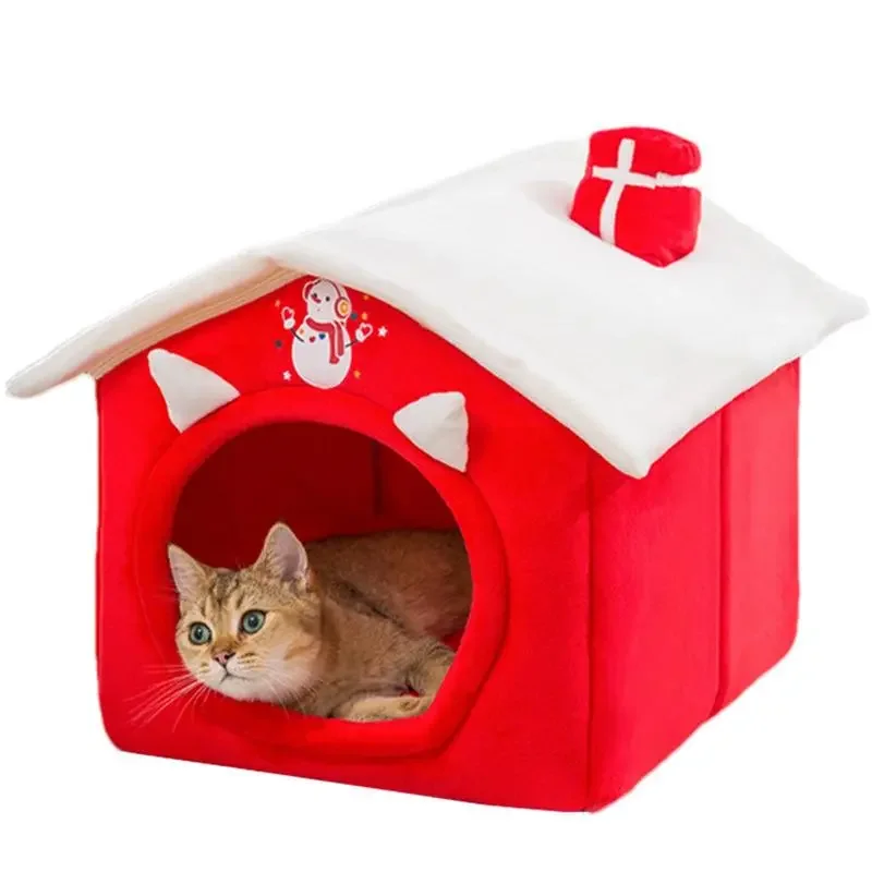 

Christmas Pet House Bed Winter Warm Tent Soft & Warm Winter Nest For Privacy & Comfort Foldable Supplies