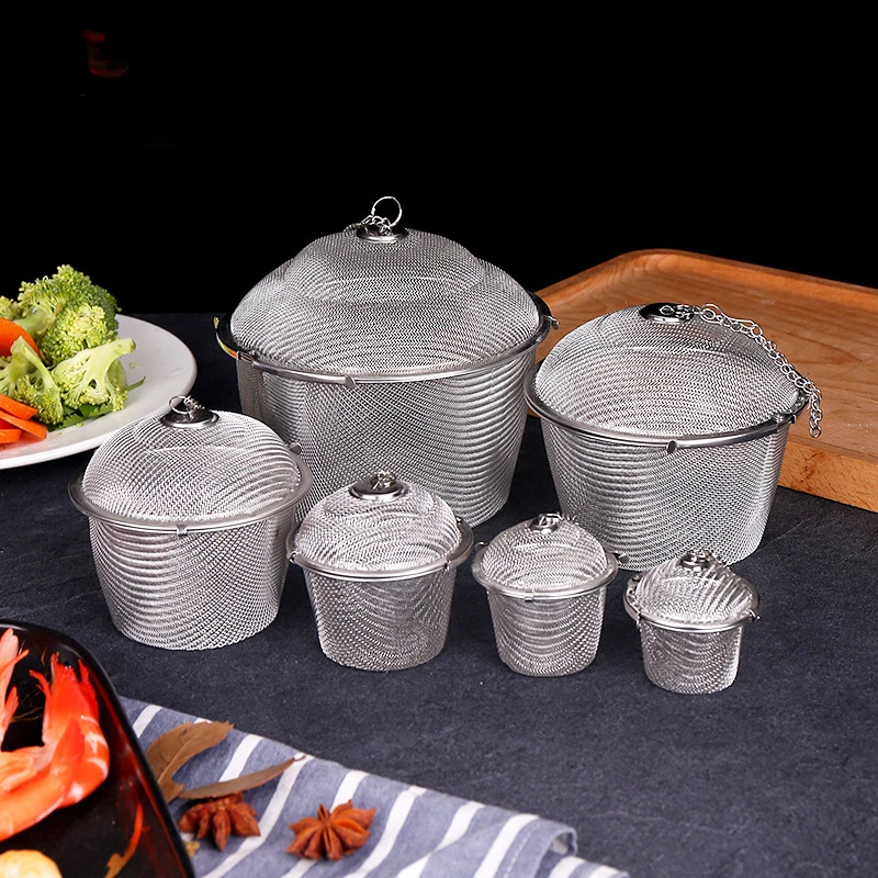Seasoning Spice Ball Basket Tea Ball Stainless Steel Flavor Bag Hot Pot Halogen Box Soup Taste Box Strainer Basket cooking strainers