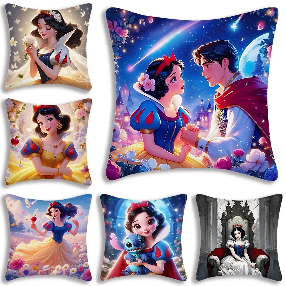 Cute Snow White Princess Disneys Pillow Covers Cartoon Sofa Decorative Home Double-sided Printing Short Plush Cute Cushion Cover