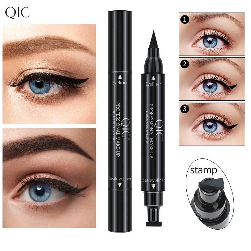 Quick Drying Matte Eyeliner Pen Waterproof Liquid Black Long Lasting 2 In1 Seal Stamp Black Eye Liner Pencil Cosmetics Makeup 2