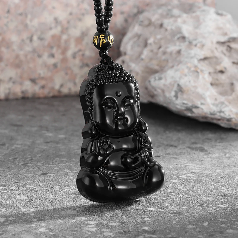 

High Quality Obsidian Sakyamuni Buddha Guanyin Pendant Necklace Men and Women Peace Amulet Jewelry Gift