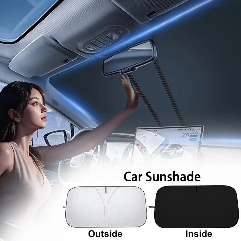 Car Folding Sun Shade Windshield Visor Cover Car Front Window Sunshade UV Protection Summer Styling Accessories with Storage Bag