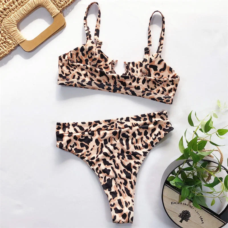 Sexy Women High Waist Bikini Set Summer Leopard Casual Beach Party Swimsuit Swimwear Female 2023 Brazilian Thong Bathing Suits