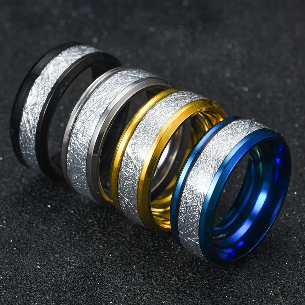 Men 8MM Meteorite Stone Pattern Inlaid Silver Color Stainless Steel Ring Engagement Wedding Band Cocktail Party High Jewelry jewelry box ring necklace earrings storage box mini jewelry organizer pendant organizer cosmetic storage avocado pattern