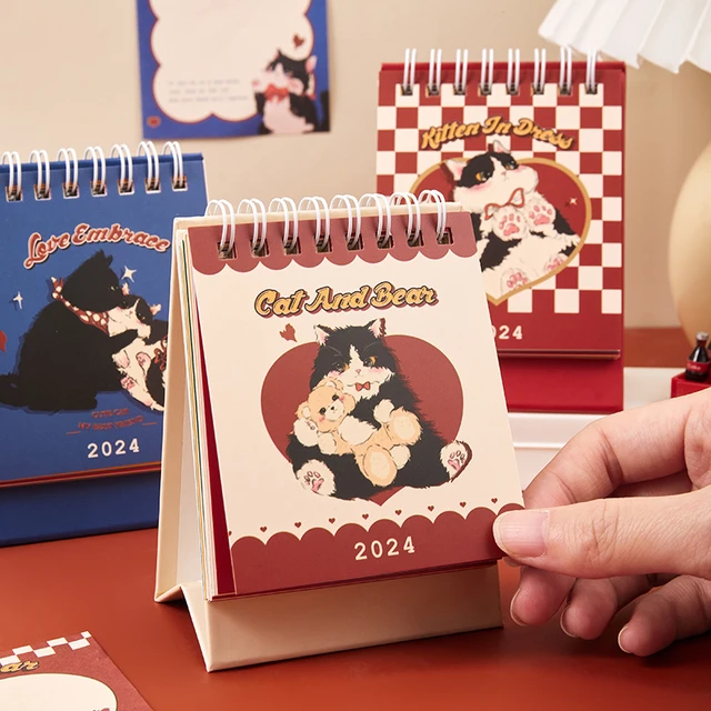 2024 Mini Desk Calendar Cartoon Cat Artist Series Desktop Ornament Student  Schedule Planner Date Record School Office Supplies - AliExpress