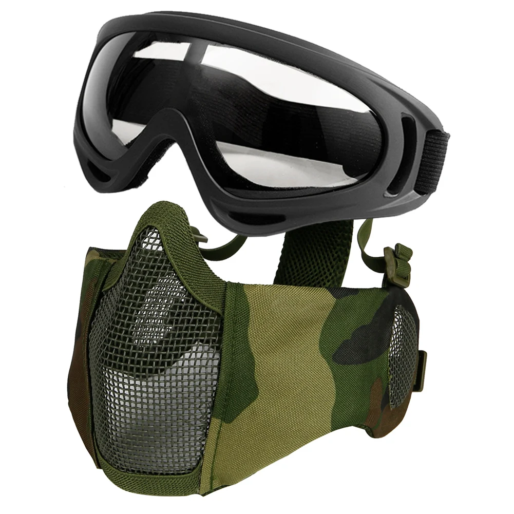 

Airsoft Mask with Goggles, Foldable Half Face Airsoft Mesh Mask with Ear Protection for Paintball Shooting Cosplay CS Game