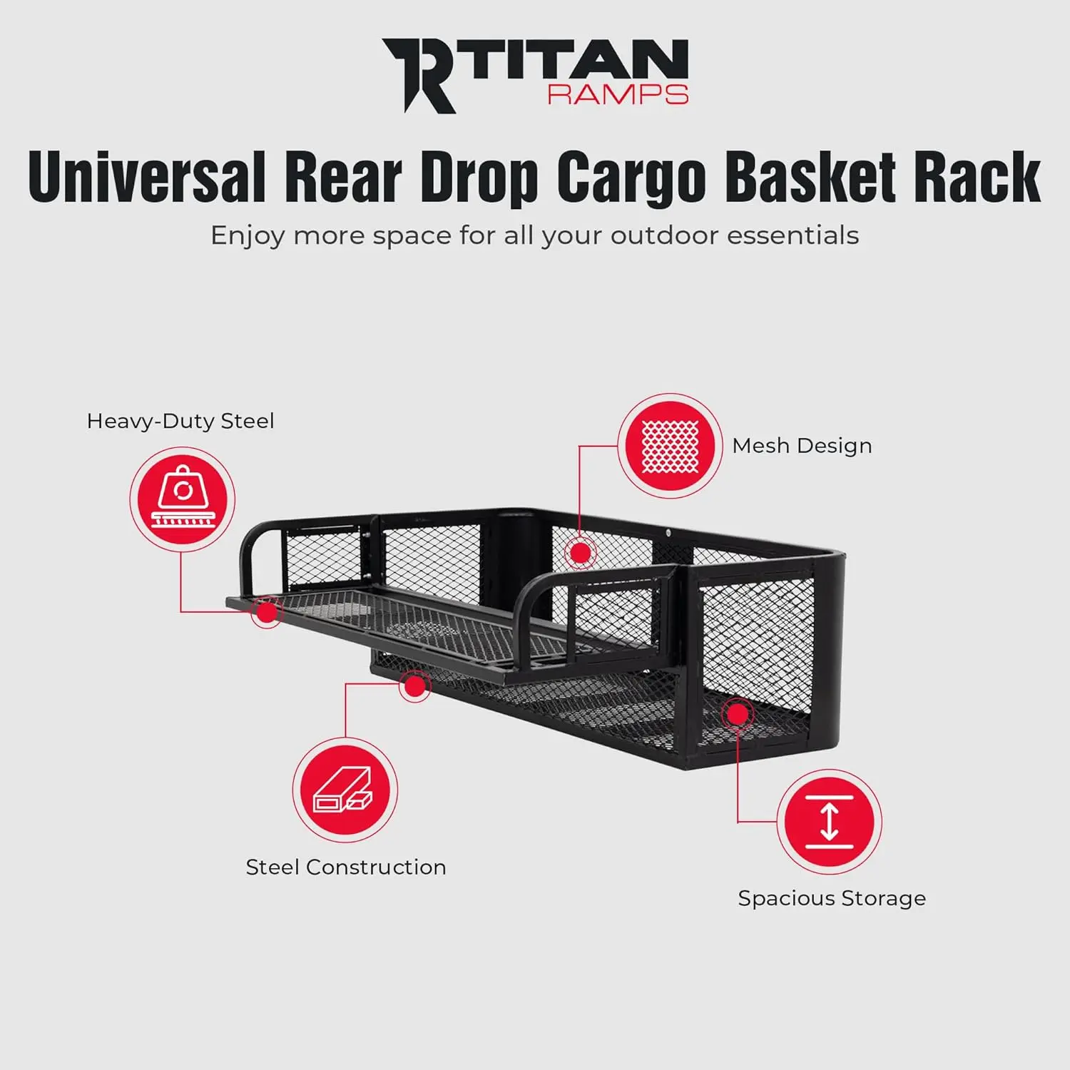 Rear ATV Cargo Carrier Basket 150 lb Capacity Universal Storage Rack, Steel Mesh Surface