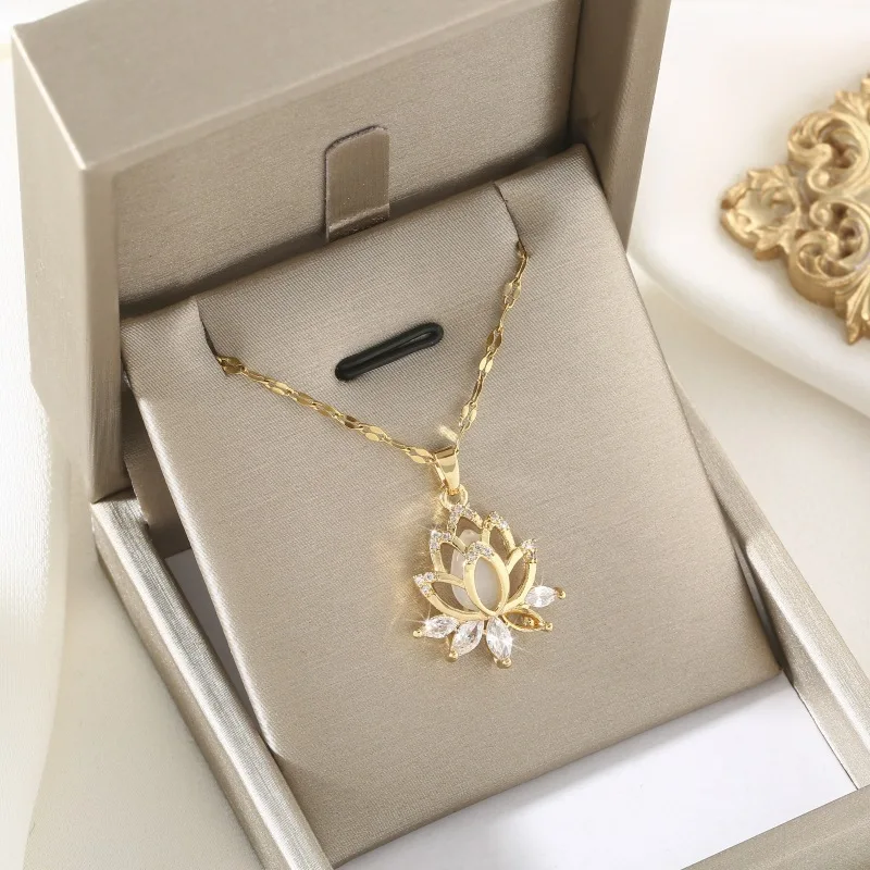 Women's Fashion Jewelry Cubic Zircon Gold Lotus Flower Pendant
