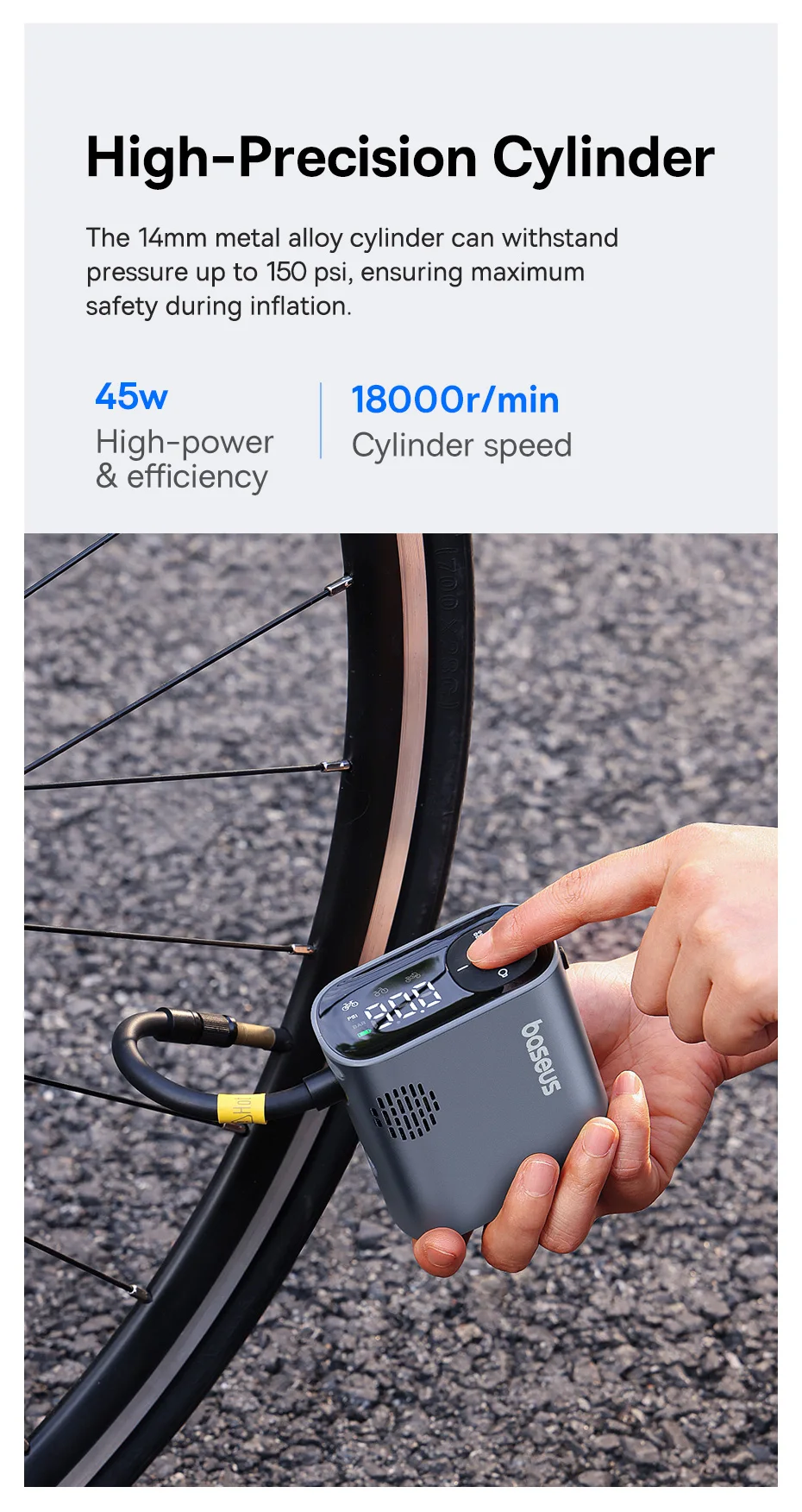 Portable Motorcycle Pump Bike Air Pump 150PSI Tire Inflator with Tire Pressure D
