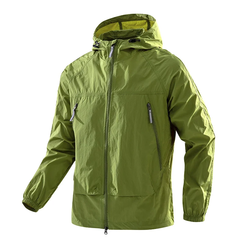 Veste coupe-vent à capuche pour hommes UPF50 + – Poignets élastiques ultra légers avec poche zippée pour l'été, adaptés à la randonnée et à la course en plein air