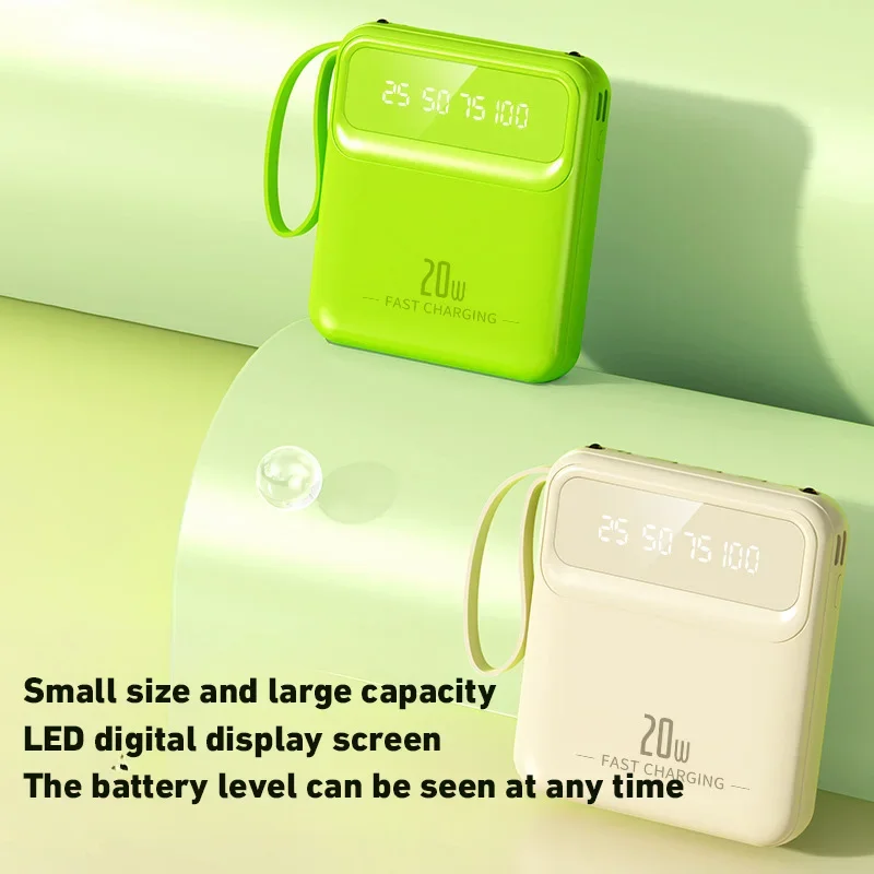 20000mAh Mini Power Bank 4in1 Cable Portable Charger Fast Charging LED Digital Display Poverbank External Battery Mobile Power 2