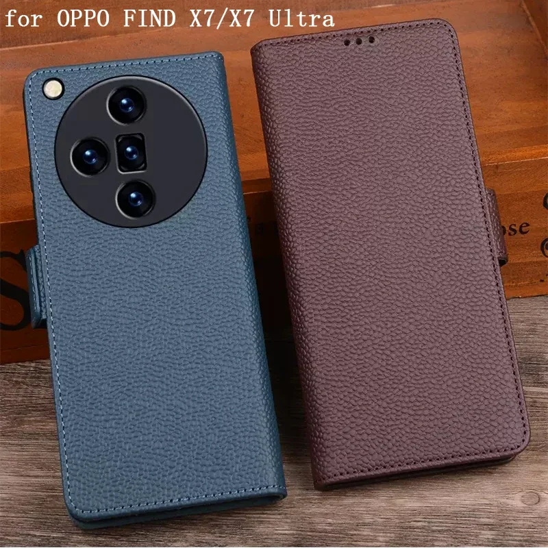 

Genuine Leather Phone Cover for OPPO FIND X7 Ultra FindX7 Carcasa Business Card Slots Flip Wallet Case Book Funda Skin