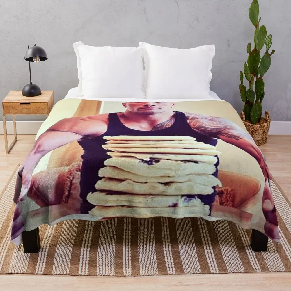 

Dwayne The Rock Johnson Eating Blueberry Pancakes Throw Blanket heavy to sleep Tourist Soft Beds Blankets