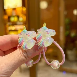 Set of 2 Rainbow Elastic Hair Bands for Girls - Stylish and Flexible Children's Hair Accessories (A)