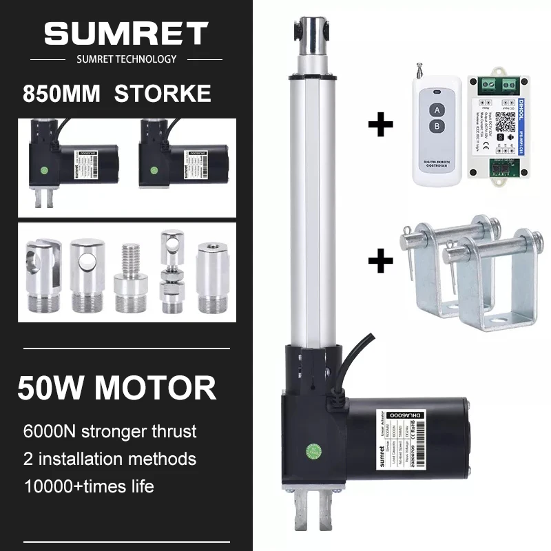 

850mm Stroke Electric Linear Actuator Kit Set RF 433mhz Remote Control Bracket WIFI eWelink APP 6000N DC12V 24V Motor Heavy Duty