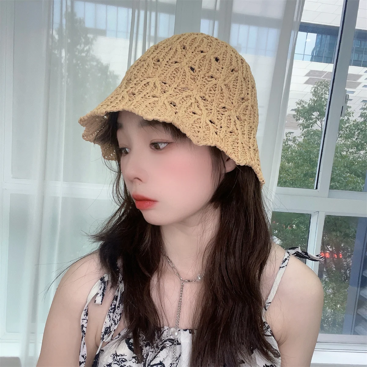 여성용 동문 버킷 햇, 작은 얼굴, 용수철 및 여름 레이스 대야 모자, 새로운 할로우 아웃 어부 모자