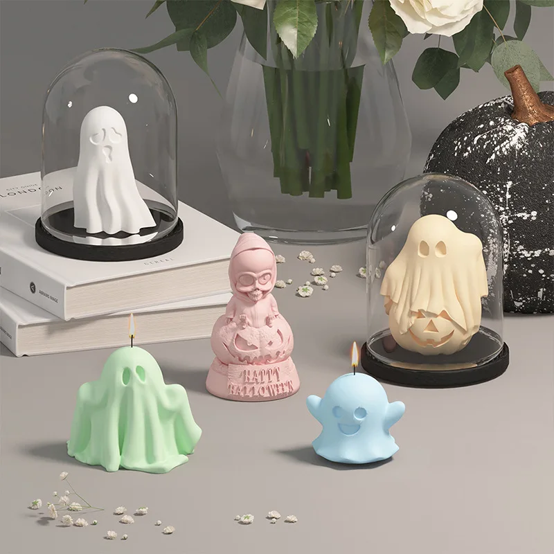 1Pcs 3D Ghost Candle Decoration Silicone Mold DIY Pumpkin Skull Holiday Ccented Helloween Candle Mold